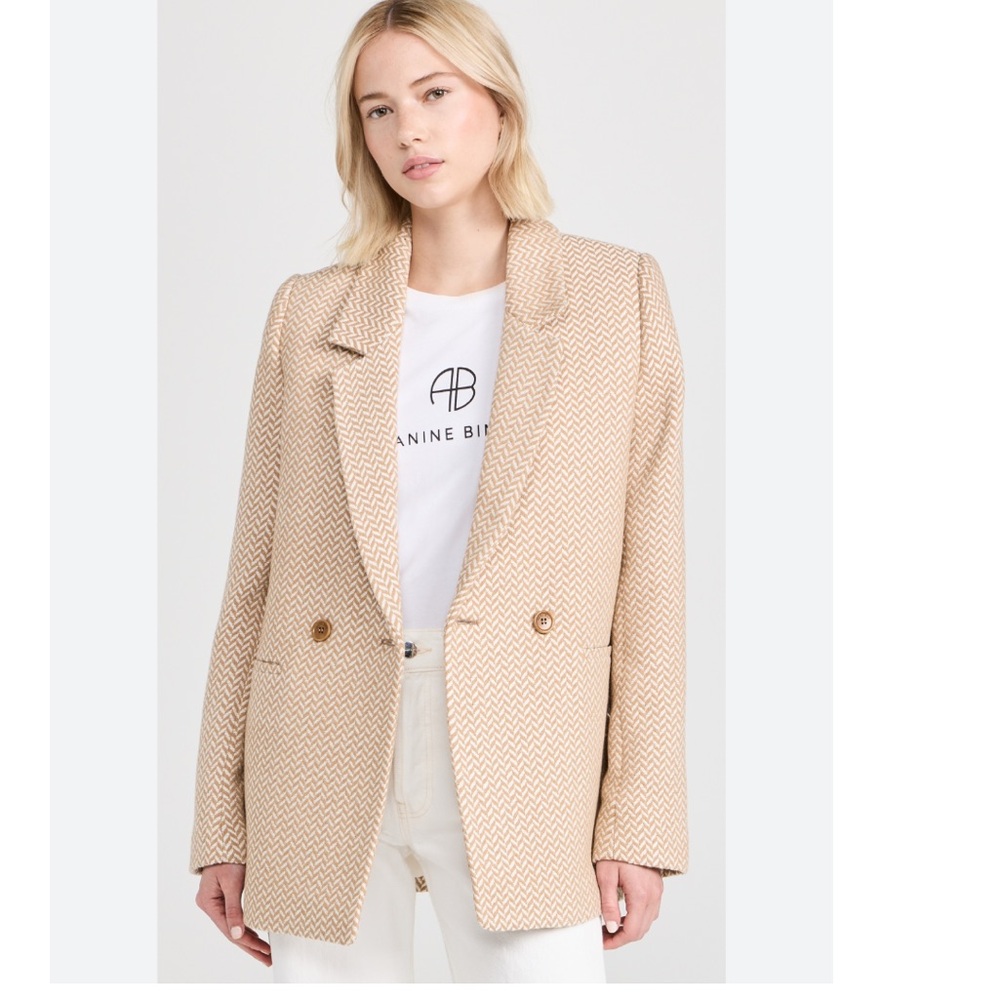 Anine Bing Fishbone Tan and Cream Blazer, XS